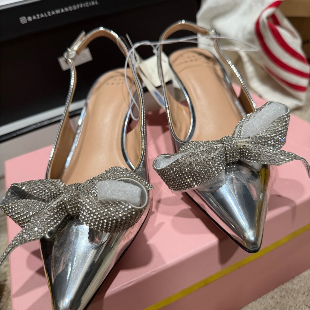 A New Day Silver Pointed Heels with Bow